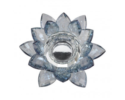 Sagebrook 6" Crystal Lotus Votive Holder - Blue