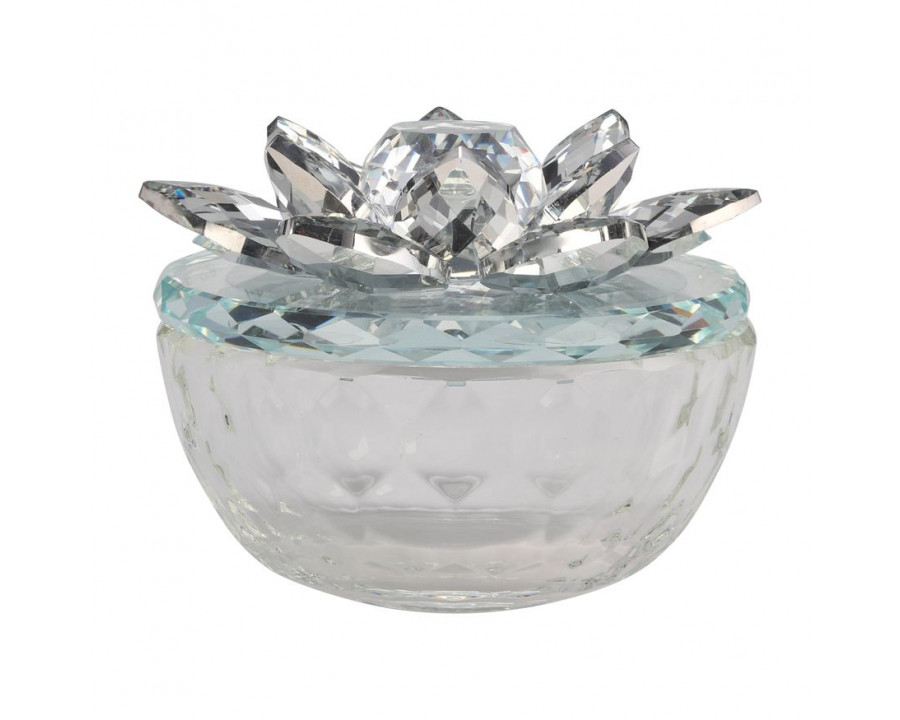 Sagebrook Glass Trinket Box Clear With Silver Lotus Top