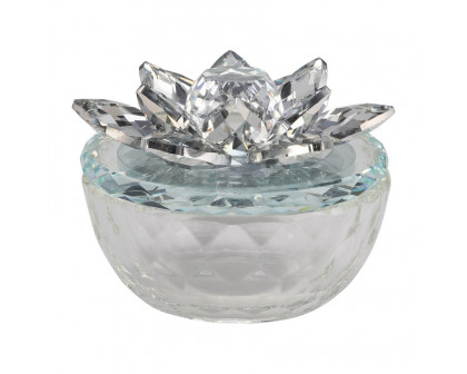 Sagebrook Glass Trinket Box Clear With Silver Lotus Top