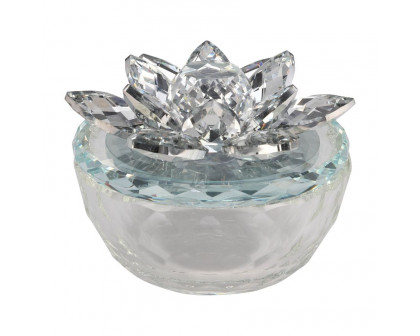 Sagebrook Glass Trinket Box Clear With Silver Lotus Top