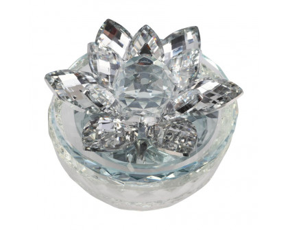 Sagebrook Glass Trinket Box Clear With Silver Lotus Top