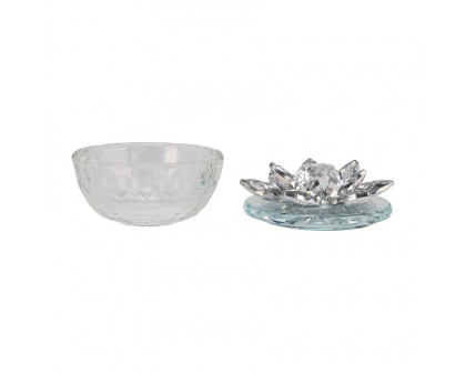 Sagebrook Glass Trinket Box Clear With Silver Lotus Top