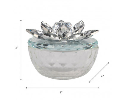 Sagebrook Glass Trinket Box Clear With Silver Lotus Top