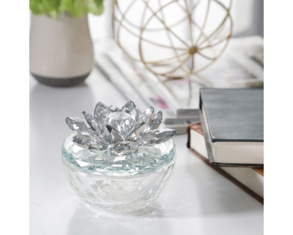 Sagebrook Glass Trinket Box Clear With Silver Lotus Top