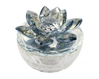 Sagebrook Glass Trinket Box Clear With Light Blue Lotus Top