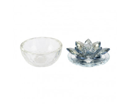 Sagebrook Glass Trinket Box Clear With Light Blue Lotus Top