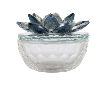 Sagebrook Glass Trinket Box Clear With Light Blue Lotus Top