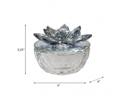 Sagebrook Glass Trinket Box Clear With Light Blue Lotus Top