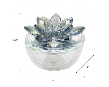 Sagebrook Glass Trinket Box Clear With Light Blue Lotus Top