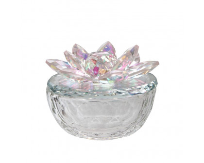 Sagebrook Glass Trinket Box Clear With Silver Lotus Top