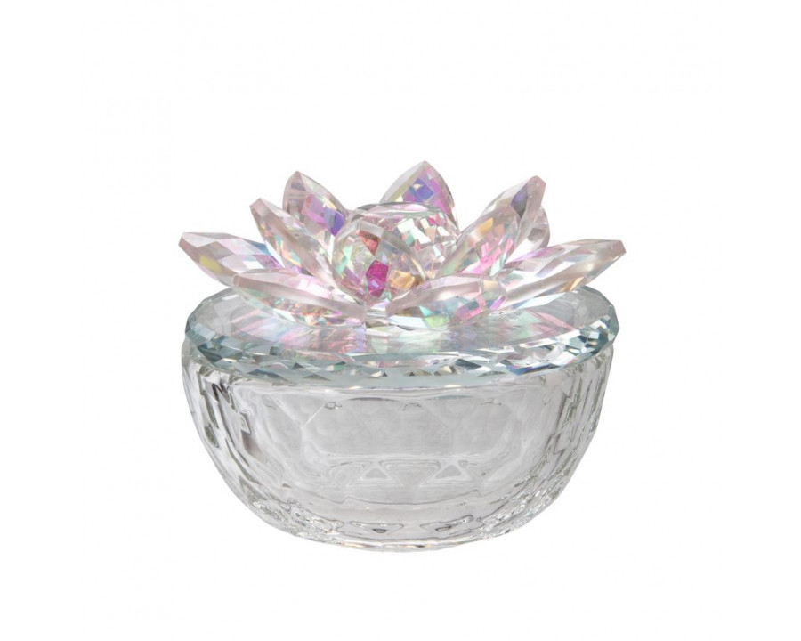 Sagebrook Glass Trinket Box Clear With Blush Lotus Top