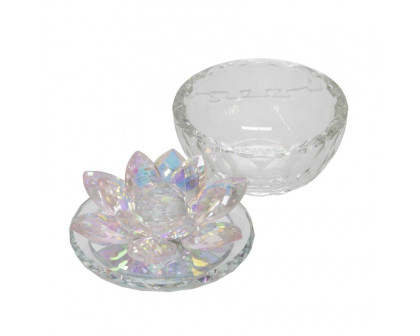 Sagebrook Glass Trinket Box Clear With Blush Lotus Top