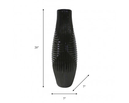 Sagebrook 20" Ceramic Striped Texture Vase - Black