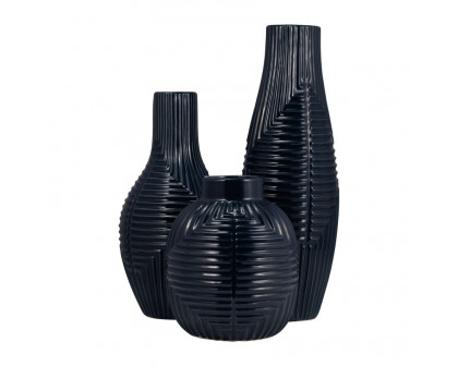 Sagebrook 16" Ceramic Tribal Vase - Navy Blue