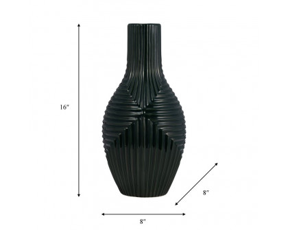 Sagebrook 16" Ceramic Tribal Vase - Forest Green