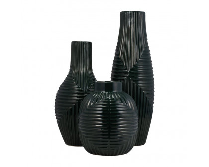 Sagebrook 11" Ceramic Tribal Vase - Forest Green