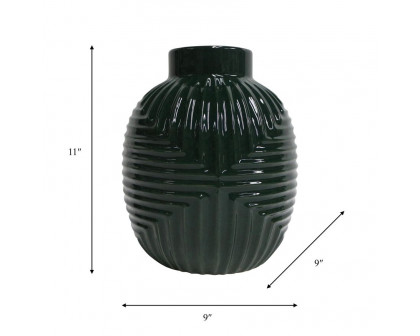 Sagebrook 11" Ceramic Tribal Vase - Forest Green