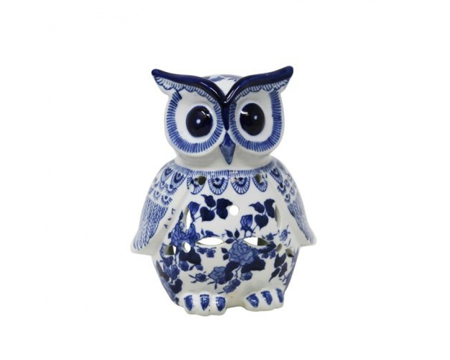 Sagebrook - 8" Ceramic Owl in White/Blue