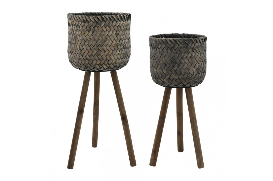 Sagebrook™ Bamboo Planters On Stands (Set Of 2) - Brown/Black