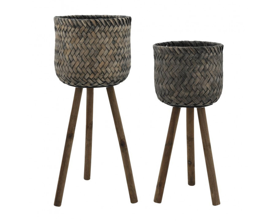 Sagebrook Bamboo Planters On Stands (Set Of 2)