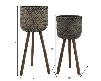 Sagebrook™ Bamboo Planters On Stands (Set Of 2) - Brown/Black