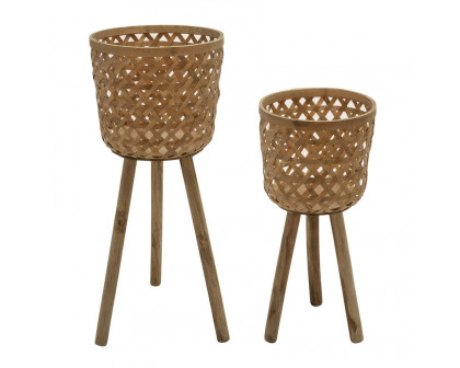 Sagebrook Bamboo Planters On Stands (Set Of 2)