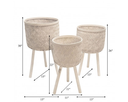 Sagebrook Bamboo Planters (Set Of 3) - White Wash