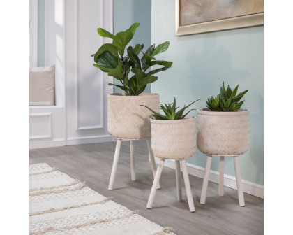 Sagebrook Bamboo Planters (Set Of 3) - White Wash