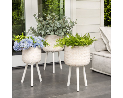 Sagebrook Bamboo Planters (Set Of 3) - White Wash