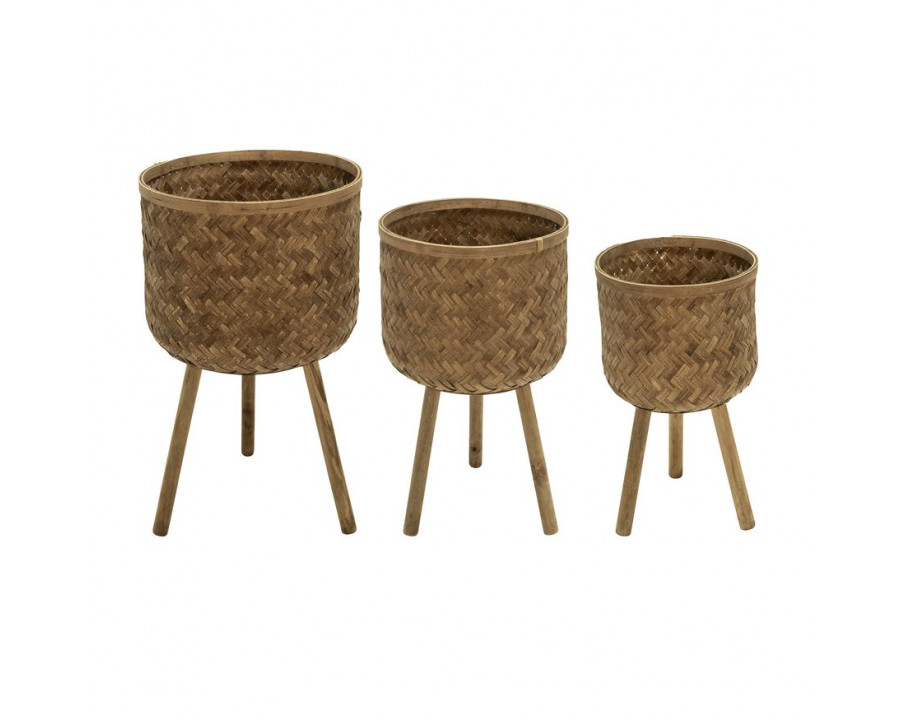 Sagebrook Bamboo Planters (Set Of 3) - Brown