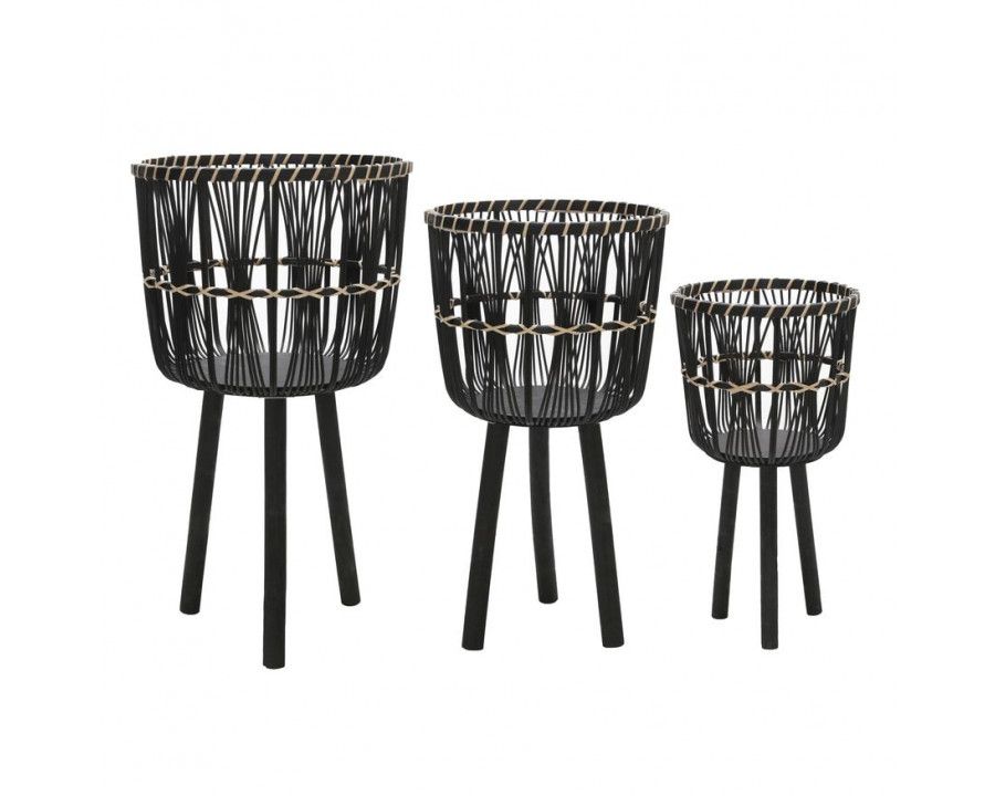 Sagebrook Bamboo Planters (Set Of 3) - Black