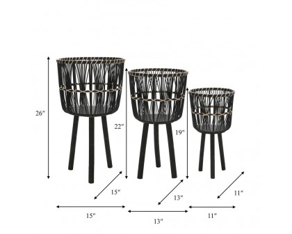 Sagebrook Bamboo Planters (Set Of 3) - Black