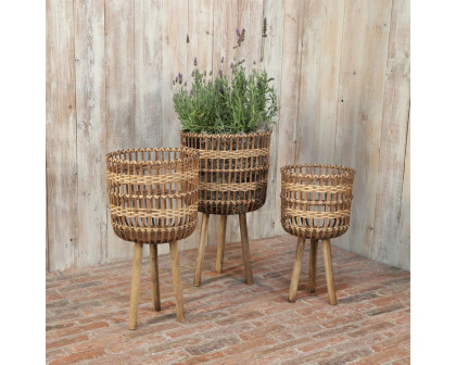 Sagebrook Bamboo Planters (Set Of 3) - Brown/Beige