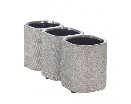 Sagebrook 4" Ceramic 3-cup Pencil Holder - Silver