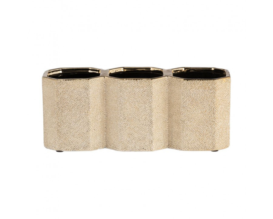 Sagebrook 4" Ceramic 3-cup Pencil Holder - Champagne