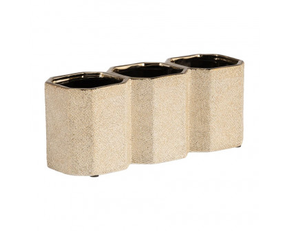 Sagebrook 4" Ceramic 3-cup Pencil Holder - Champagne