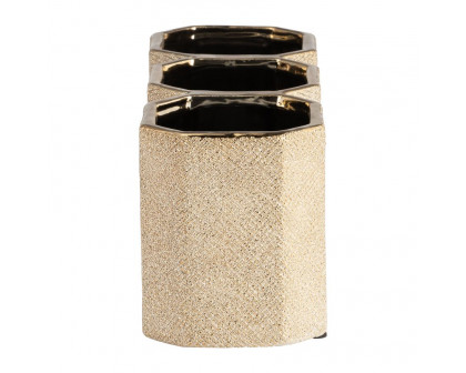 Sagebrook 4" Ceramic 3-cup Pencil Holder - Champagne