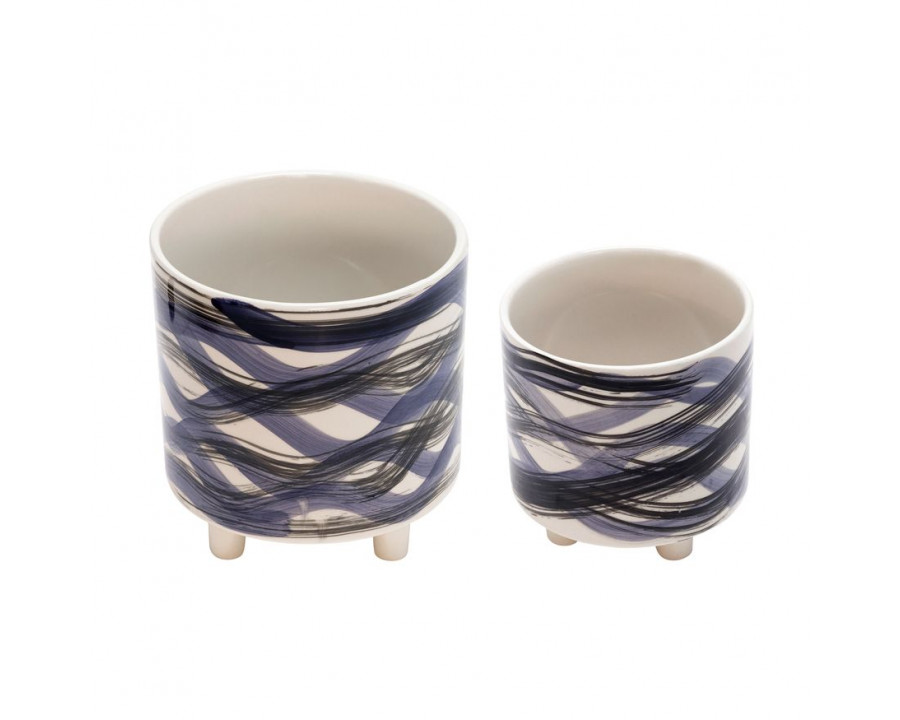 Sagebrook 9"/6" Footed Planters (Set Of 2) - Abstract Blue