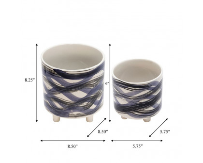 Sagebrook 9"/6" Footed Planters (Set Of 2) - Abstract Blue