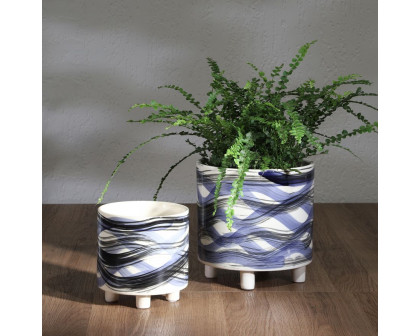 Sagebrook 9"/6" Footed Planters (Set Of 2) - Abstract Blue