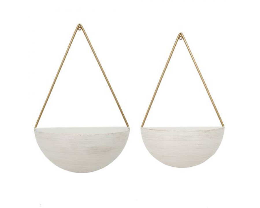 Sagebrook Metal Half Moon Wall Planters (Set Of 2) - White