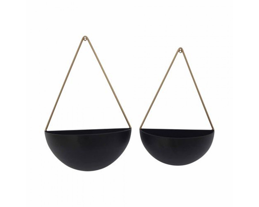 Sagebrook Metal Half Moon Wall Planters (Set Of 2) - Black