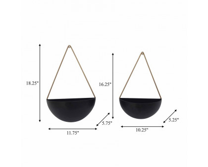 Sagebrook Metal Half Moon Wall Planters (Set Of 2) - Black