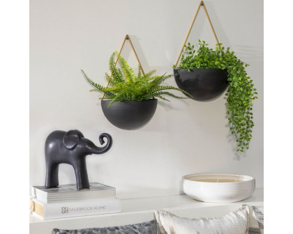 Sagebrook Metal Half Moon Wall Planters (Set Of 2) - Black