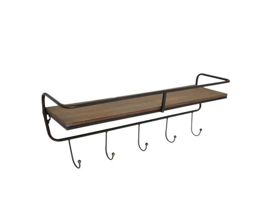 Sagebrook Metal/Wood 5 Hook Large Wall Shelf - Brown