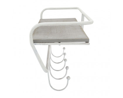 Sagebrook Metal/Wood 5 Hook Wall Shelf - White/Gray