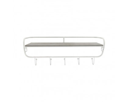 Sagebrook Metal/Wood 5 Hook Wall Shelf - White/Gray