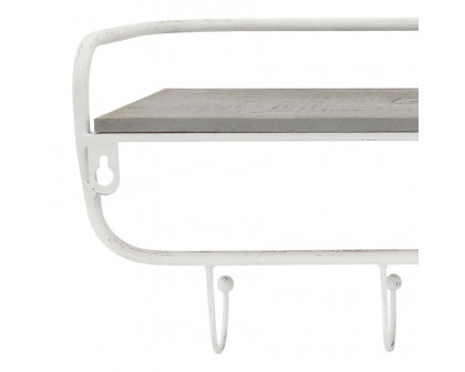 Sagebrook Metal/Wood 5 Hook Wall Shelf - White/Gray