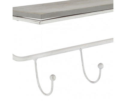 Sagebrook Metal/Wood 5 Hook Wall Shelf - White/Gray