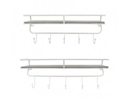 Sagebrook Metal/Wood 5 Hook Wall Shelf - White/Gray